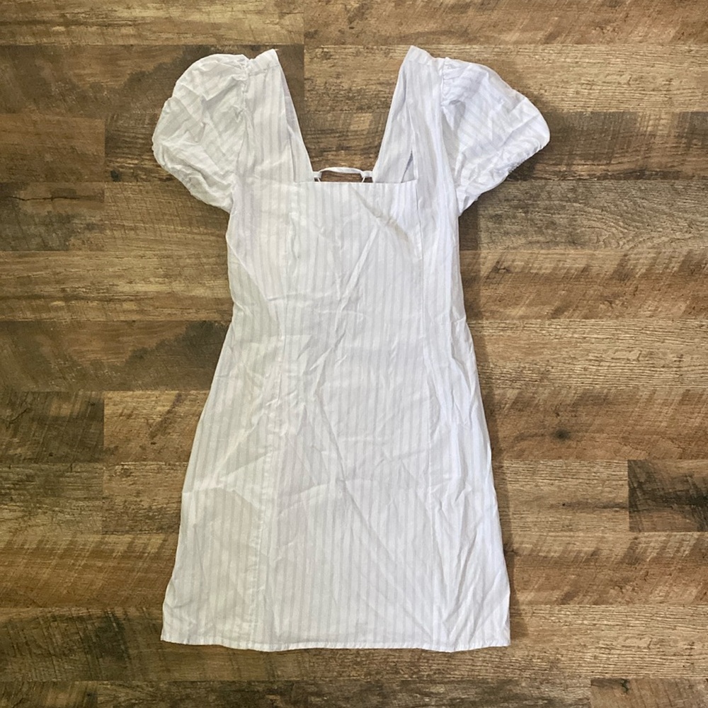 No Comment White Mini Dress with Lace Up Back